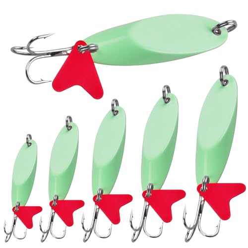 Fishing Spoon Lures, 8pcs Metal Spoon Fishing Lures Casting Trout Spoons with Treble Hooks Luminous Jigging Spoon Baits for Trout Bass Crappie Pike Walleye Saltwater Freshwater — image 1