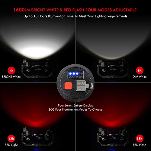 Sunix 20W LED Work Light Spotlight, Work Light 4 Modes with Red Light, IP64 Water Resistant, Built-in Rechargeable Batteries 1600LM