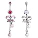 Honbay 2PCS Sexy Belly Button Ring 14 Guage Navel Belly Button Ring Bar Rhinestone Crystal Bow Knot