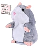 Wenasi 1 Pcs Talking Hamster Plush Toy Sound Record Repeats What You Say Plush Animal Toy for Kids (Grey)