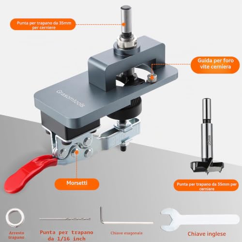 35MM Metal Hidden Hinge Temple with Quick Clamp, Accurate Locator Guide for Hole Punching, Professional Woodworking Tool for Hinge Mounting