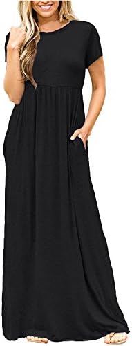 succlace Women's Short Sleeve Maxi Dress with Pockets Plain Loose Swing Casual Floor Length Long Dresses