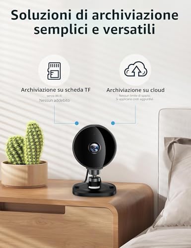 Telecamera Wi-Fi Interno, 1080P FHD Videocamera Sorveglianza per Neonati/Animali con Rilevamento Movimento e Sonoro AI, Visione Notturna, Audio Bidirezionale, Alexa e Google Home, 4-pack