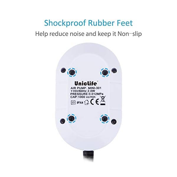 Uniclife-Quiet10-Aquarium-Air-Pump-with-Accessories-for-40L-Fish-Tank Uniclife Aquarium 1000 cc/min Nano Air Pump Quiet White Oxygen Aerator with Air Stone and Airline Tubing Accessories for…