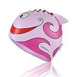 Swim Cap, Hicool High-Quality Fisher Series Waterproof Earmuffs Silicone Swim Cap For Kids (Pink)