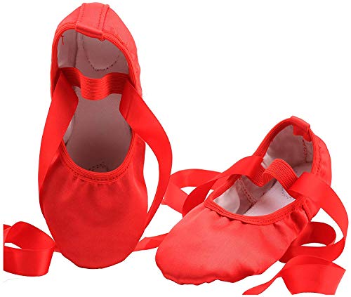 Chimei Ballet Dance Shoes for Goddler Girls Kids Women Pink Red Slipper Satin Flat Physical Shoe - Thumbnail 3