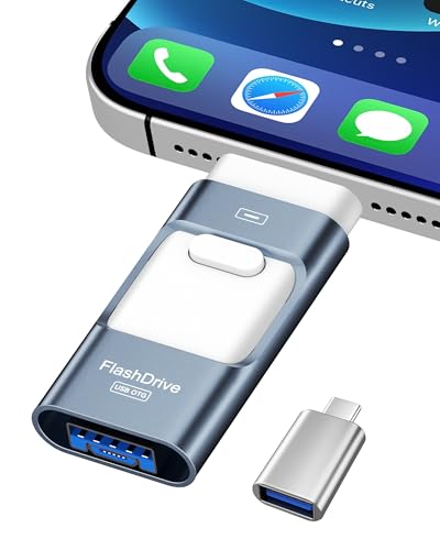 ZARMST 256GB USB Stick for Phone, 4-in-1 Memory Stick for Phone/Pad/Android Smartphone/PC, USB 3.0 Stick for Fast Data Transfer, External Versatile Photo Stick, Flash Drive, Blue