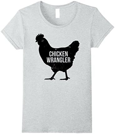 Womens Distressed Chicken Wrangler T-Shirt Large Heather Grey