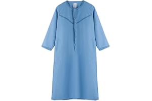 ITODA Embroidered Muslim Arabic Thobe Long Sleeve Kaftan Islamic Ramadan Prayer Robe