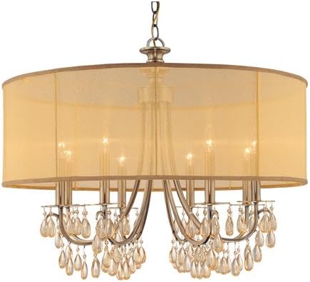 Chandeliers 8 Light with Antique Brass Etruscan Smooth Teardrop Almond Silk Brass 32 inch 480 Watts - World of Lighting