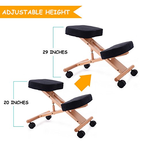 Giantex Knee Chair Ergonomic Office Kneeling, Adjustable Relieving Back and Neck Pain Thick Comfortable Cushion Stool,Home Office Desk Kneeling Chairs (Wood)