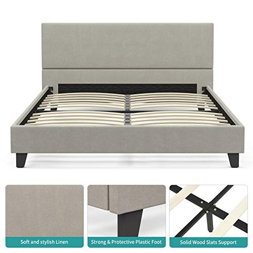 mecor Upholstered Linen Platform Bed Frame Queen Bed Frame with