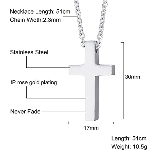Cross Necklace Men Stainless Steel : TEMPBEAU Mini Christian Cross Pendant Steel Color Men\'s Women\'s Unisex Cross Necklace with 51cm Chain Jewelry Gift