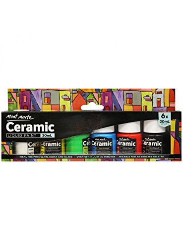 Mont Marte Ceramic & Porcelain Paint Set - 6 Pieces x 20ml - Water Resistant Ceramic Colors Paints - Ideal for Painting Cups, Vases and Bowls - Perfect for Beginners and Professionals