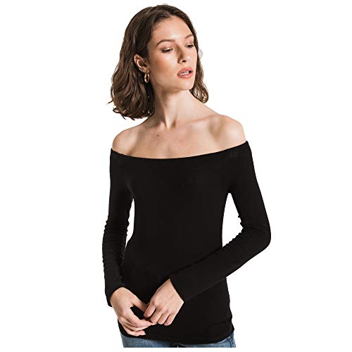 Z SUPPLY Clothing Women's The Long Sleeve Off The Shoulder Tee, Black, X-Large