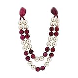 Hot Pink Dyed Agate and Simulated Pearl Beads Double Strands Necklace 24 inch