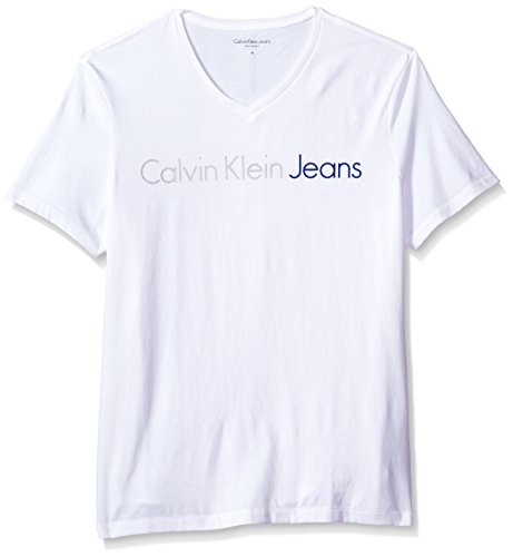 Calvin klein jeans men s short sleeve blue jeans v-neck…
