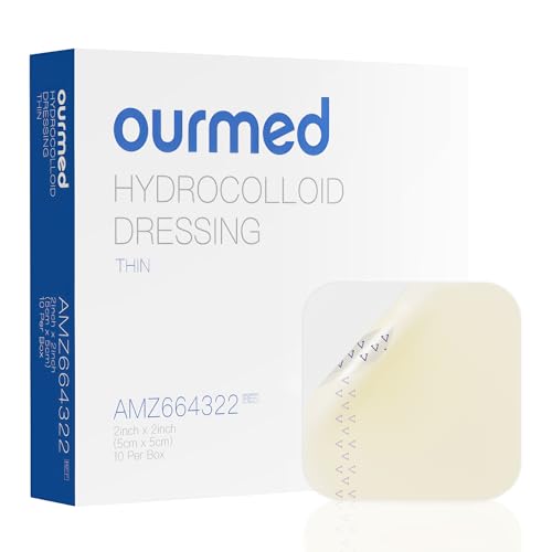 Ourmed Hydrocolloid Plasters Large 5 x 5 cm, 0.3 mm Thick, Waterproof Wound Plasters with Adhesive Surface for Light Exudate Wounds, Blisters, Acne, Surface Wound Care Pack of 10