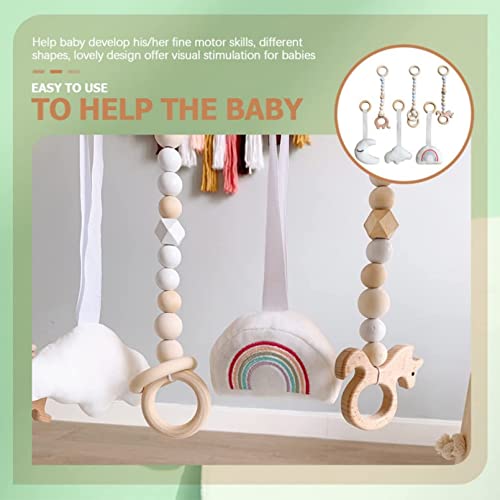 AM ANNA Wooden Baby Gym with 6 Wooden Baby Gym Hanging Toys, Foldable Wooden Activity Baby Play Gym Hanging Bar Newborn Gift Baby Girl and Boy Gym (Natural Color with 6 Hanging Toys)