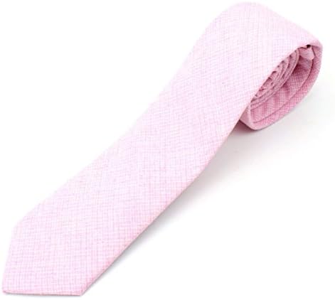 Men's Linen Skinny Necktie Tie Light White Cross Stich Grid Pattern Distressed Style - 2 1/2" Width