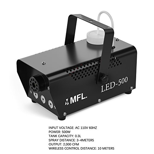 MFL Fog Machine, Portable Smoke Machine with LED Lights and Wireless Remote Control for Stage, Disco, Halloween and Weddings (500W, 2000 CFM)