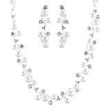 ACCESSORIESFOREVER Bridal Wedding Jewelry Set Crystal Rhinestone Pearl White