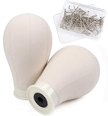 AliLeader Canvas Block Head Set for Wig Display, Making and Styling, Mannequin Head with Mount Hole 21"(Canvas head+50PCS T-pins)