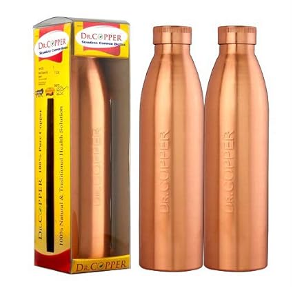 Dr. Copper WorldS First Seam Less Copper Water Bottle,1 Ltr, Set Of 2
