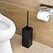 GOBAM Compact Toilet Bowl Brush and Holder Long Stainless Steel Handle with Lid, for All Bathroom Toilet Types, Non-Slip Base, Bamboo(Black)