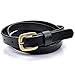 Vonsely Genuine Leather Casual Belt, 2 Sizes Choice Narrow Womens Belts for Dresses, Green Bronze Alloy Buckle, Black Belt 105CM