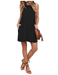 AUSELILY Vestido-camiseta suelto informal con bolsillos para dama.