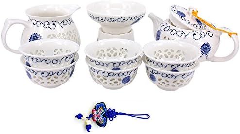 Exquisite Porcelain Hollow Out Tea Set，Kung Fu Tea Set (Teapot Set of 10)