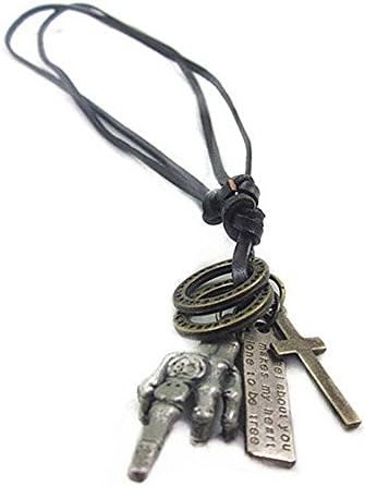 DATORA Adjustable Womens or Mens Leather Necklace with Middle Finger and Quote Pendant
