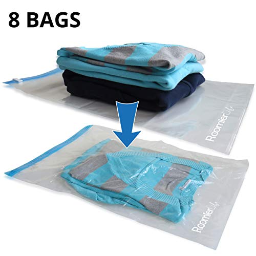 RoomierLife Travel Space Saver Bags (Medium to Large). Pack of 8 Bags. Roll-Up Compression Storage (No Vacuum Needed) & Packing Organizers. Perfect for Travel and Home Storage - Thumbnail 5