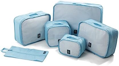 6 Set Travel Packing Cubes,Compression Luggage Organizer by FLYNOVA - Durable 5 Cubes and 1 Shoe Bag