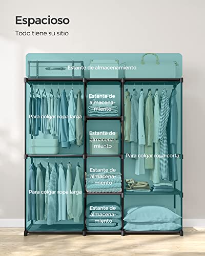SONGMICS RYG037B02 Wardrobe, Clothes Rack, Wardrobe with Bars, Dressing Room, Fabric Shelves, Metal Frame, 182 x 43 x 182 cm, Black Ink RYG037B02
