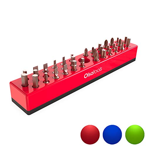 Olsa Tools Professional Hex Bit Organizer with Magnetic Base | Premium Quality Hex Bit Holder for Your Specialty, Drill or Tamper Bits (Red)