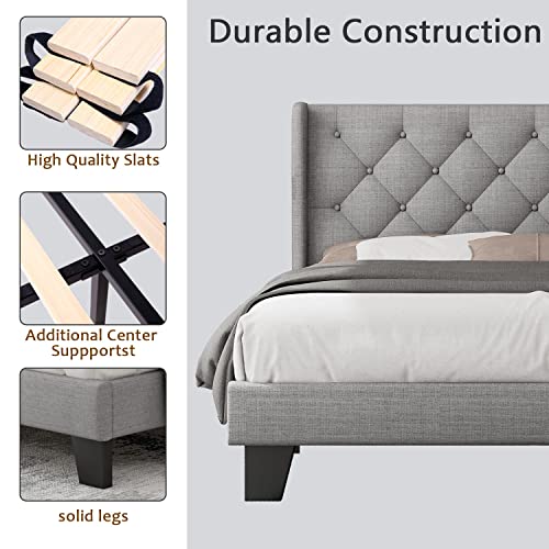 Feonase Full Size Upholstered Wingback Bed Frame / Platform Bed with