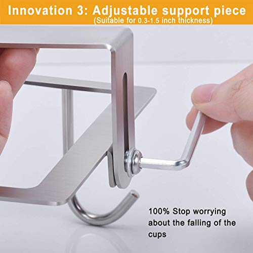 XIGOO Coffee Mug Holder Under Cabinet - 6 Hook Coffee Cup Mug Holder for Kitchen, Adjustable Fit for 0.3-1.5 Inch Thickness Shelf - Thumbnail 3