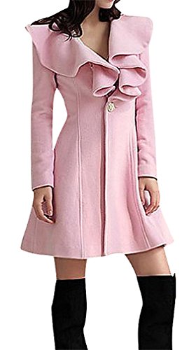 US&R, Women's Fitted Retro Ruffle Collar Trench Coat Winter Fashion Jacket, Pink Small US&R, Women's Fitted Retro Ruffle Collar Trench Coat Winter Fashion Jacket, Pink Small