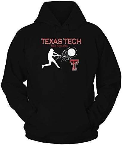 FanPrint Texas Tech Red Raider Baseball Swinging For The Fences - Gildan Unisex Pullover Hoodie - Officially Licensed Fashion Sports Apparel