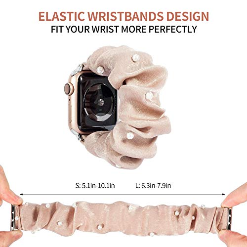 LOBKIN compatible with Apple Watch Band Series SE 6 5 4 3 2 1 Scrunchies 38mm/40mm/42mm/44mm Soft Elastic Strap iWatch Cloth Pattern Printe Fabric Wristband Bracelet Women Cute Sport Replacement Bands