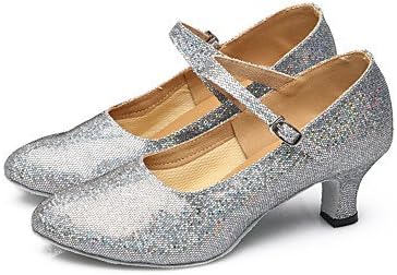 Silence @ Women's Sparkling Glitter Latin Dance Shoes Dance Sneakers/Cuba HeelBlack/Glitter/Leather/Red/Silver
