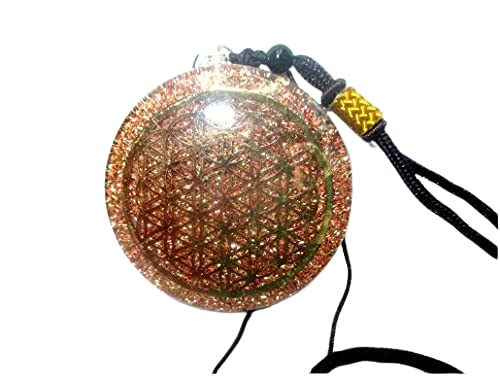 Jet International Orgone Flower of Life Chakra Pendant Round 2 inch Approx. 3rd Eye Activation Boost Healing Gemstone Chakra Balancing Crystal Therapy Booklet Handmade Image is JUST A Reference
