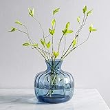 CASAMOTION Vases Hand Blown Art Glass Vase, Ripple Design Centerpiece Vases for Table, Blue
