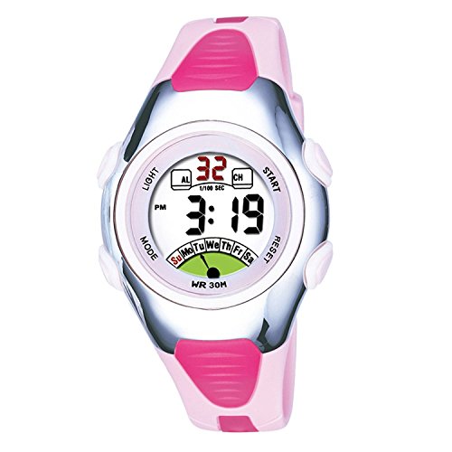 Girls Watches for Age 4-10 Round Sports Digital Kids Watches Outdoor Waterproof Shock Resistant Pink