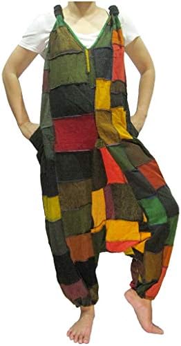 CoconutwowwWomen's Patchwork Knot Back 2-Pocket Drop-Crotch Bib Jumpsuit
