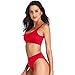 Dixperfect Two Pieces Bikini Sets Swimsuit Sports Style Low Scoop Crop Top High Waisted High Cut Cheeky Bottom (L, Red)