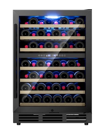ICEVIVAL 24 Inch Dual Zone Wine Refrigerator, 54 Bottle Under Counter Wine Fridge for Built-in or Freestanding, Wine Cooler with Glass Door, Removable Shelves for Home, Office (Blcak)