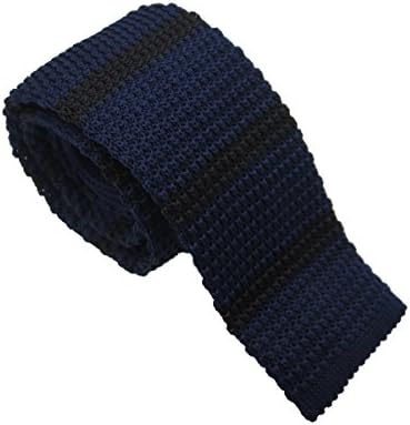 Szeagle Men's Poly Navy Black Skinny Striped Square End 2" Knitted Man Knitted Necktie